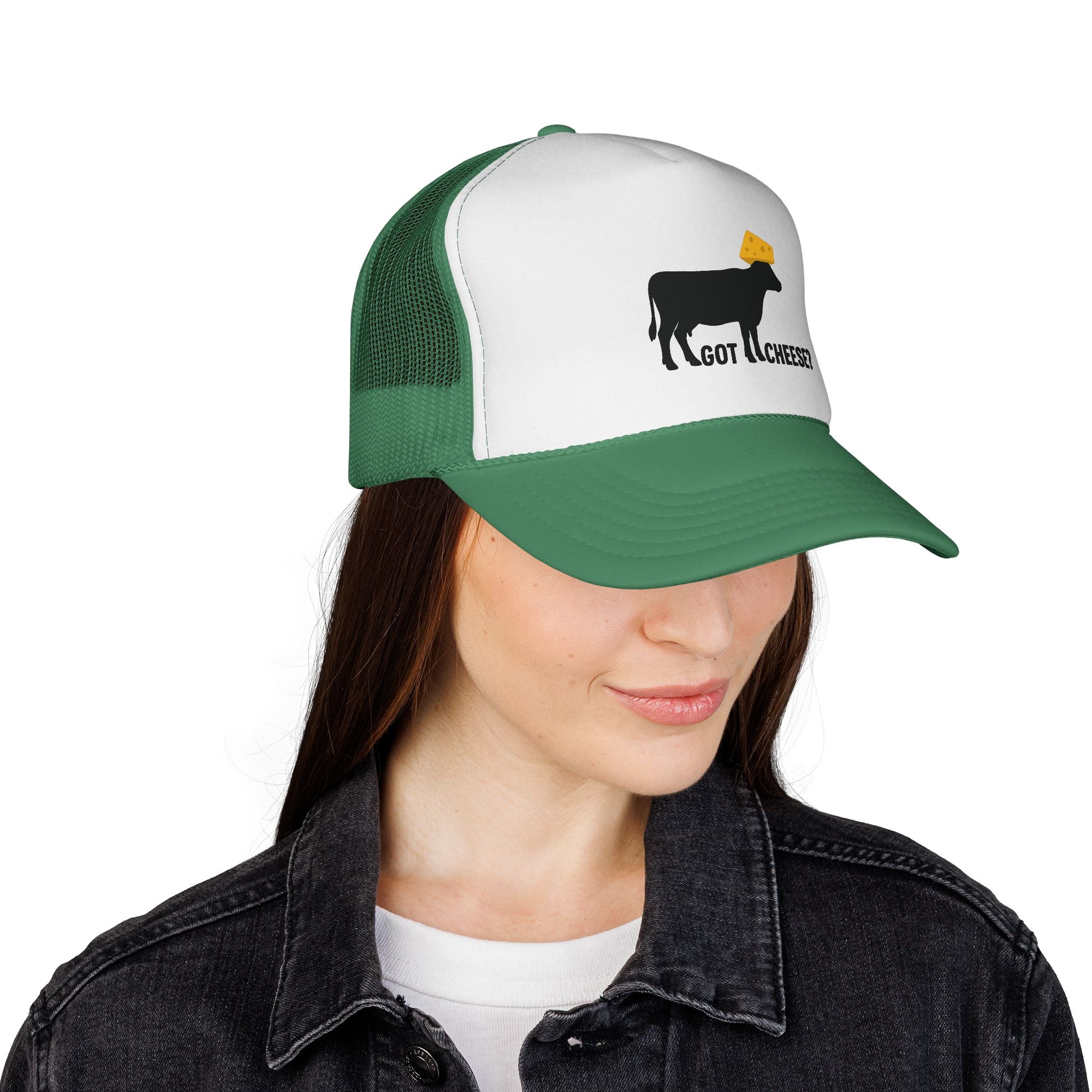 Funny Trucker Cap - Cow with Cheesehead Hat - Got Cheese