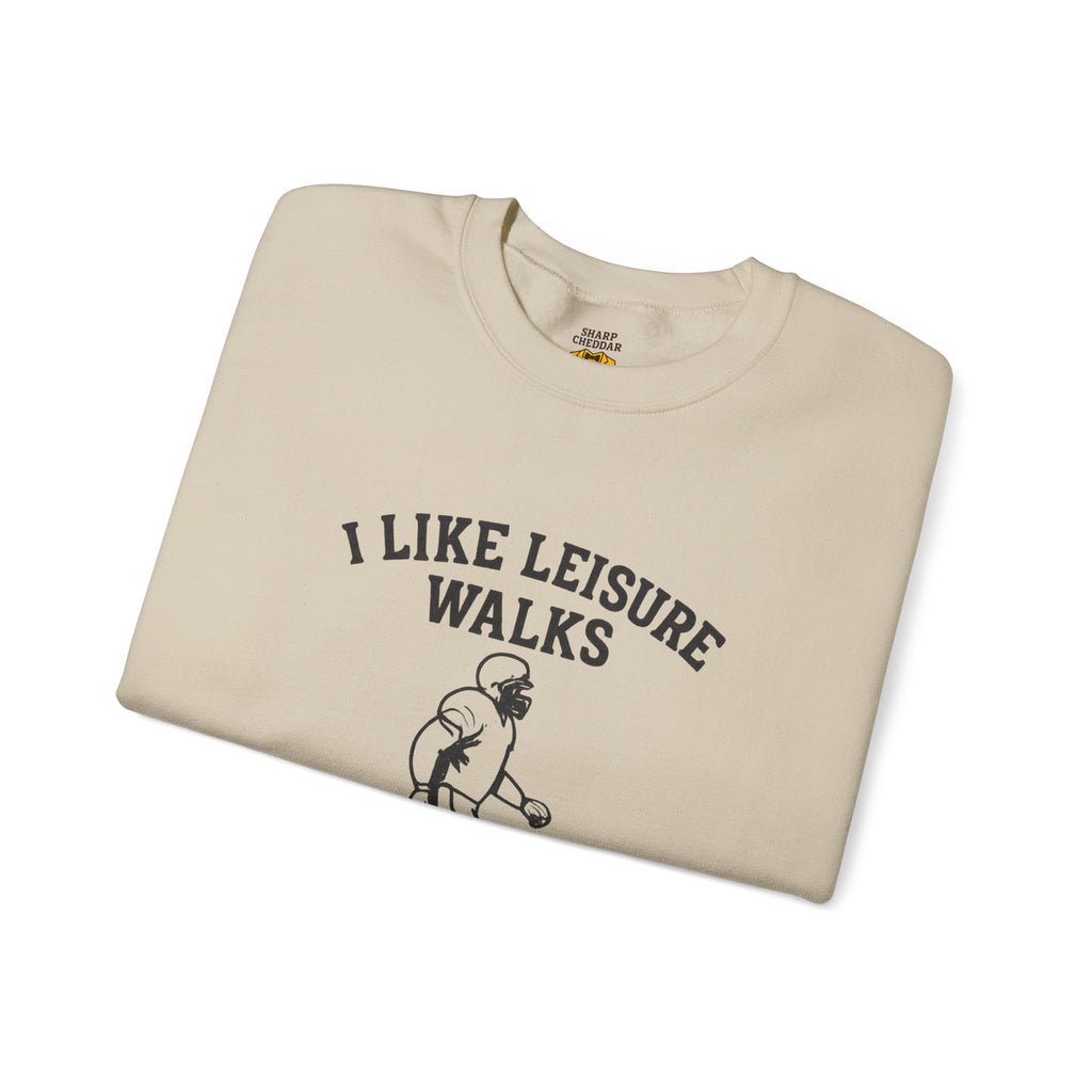 Football Lineman Crewneck Sweatshirt - I Like Leisure Walks Along the Scrimmage