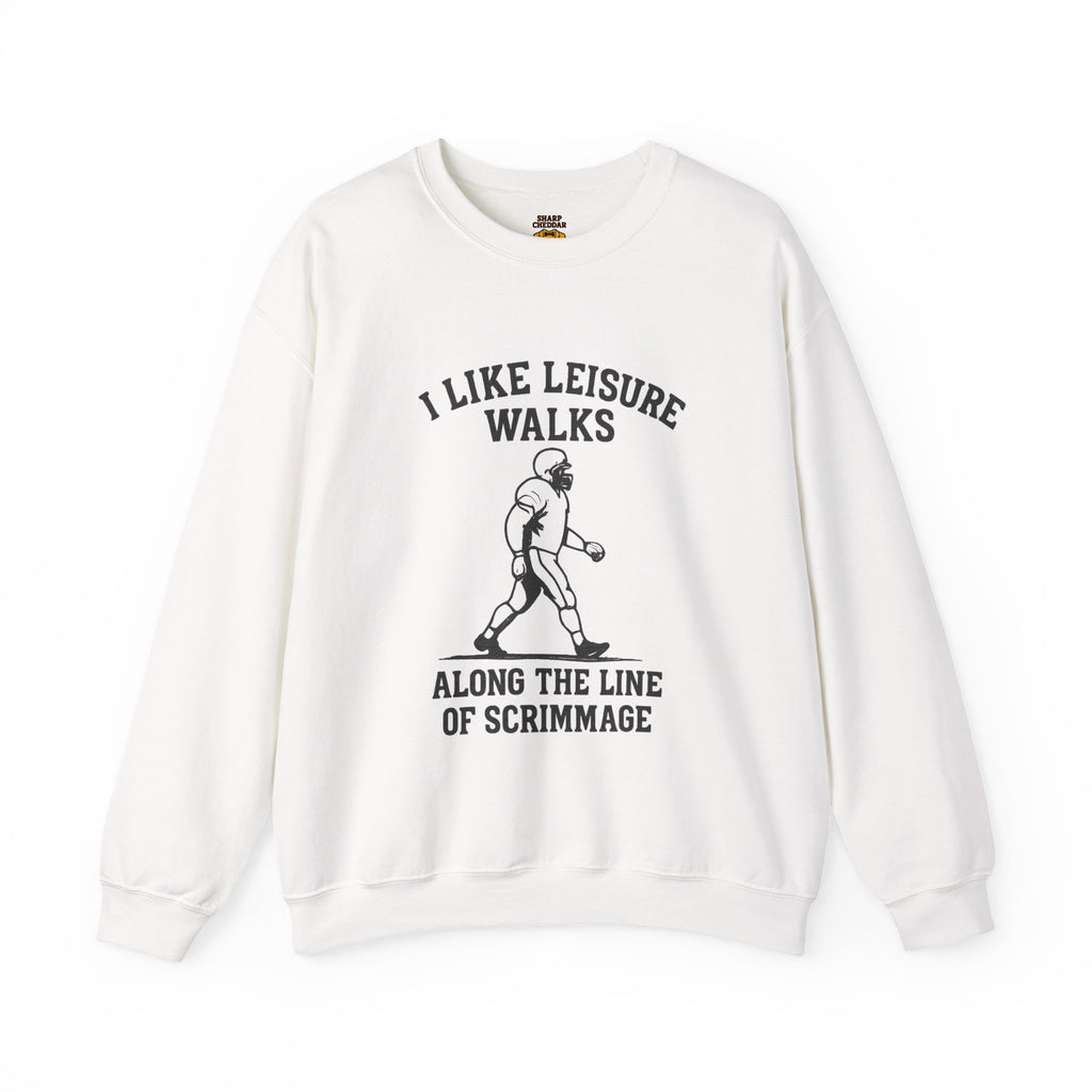 Football Lineman Crewneck Sweatshirt - I Like Leisure Walks Along the Scrimmage