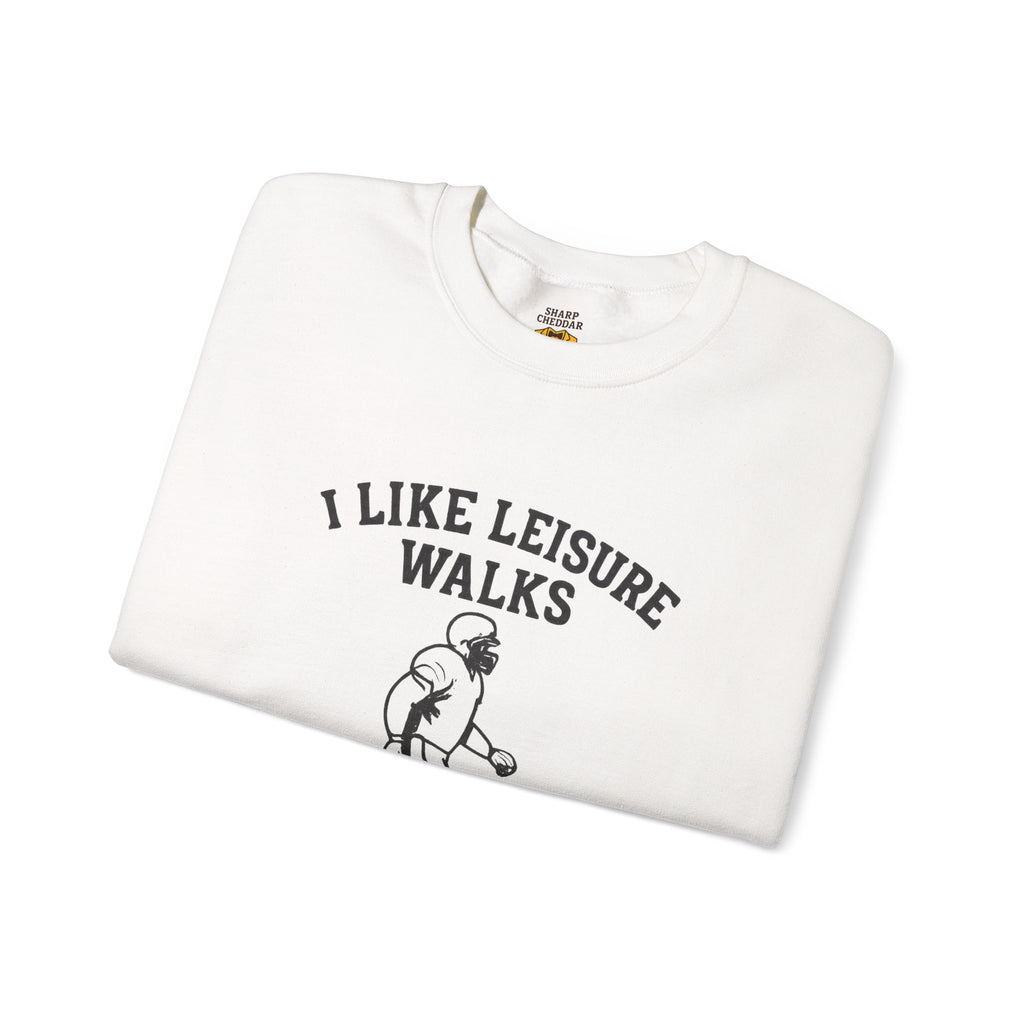 Football Lineman Crewneck Sweatshirt - I Like Leisure Walks Along the Scrimmage
