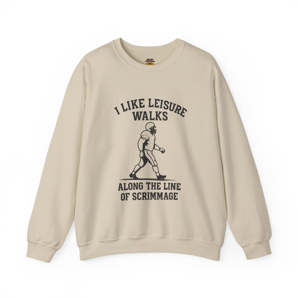 Football Lineman Crewneck Sweatshirt - I Like Leisure Walks Along the Scrimmage