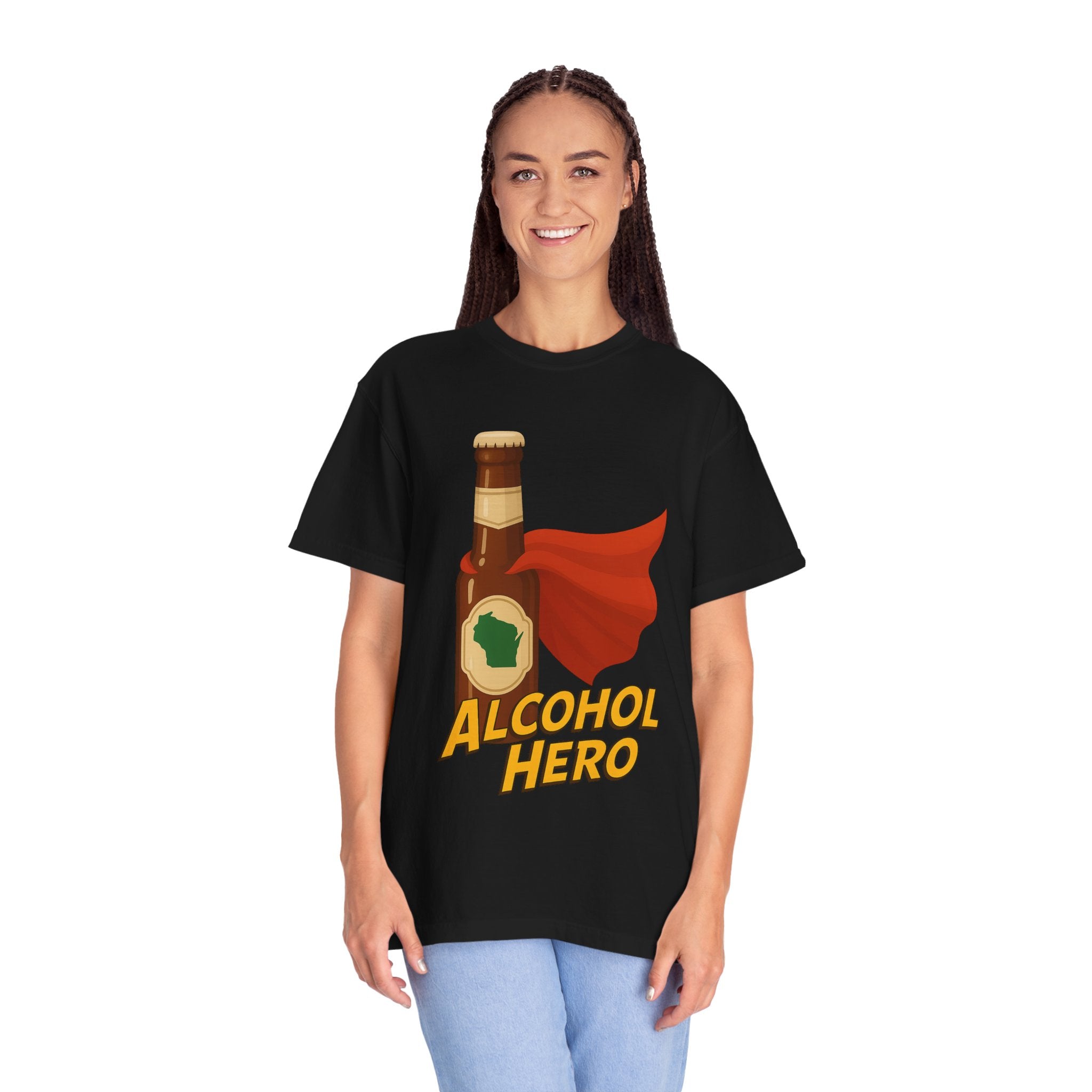 Alcohol Hero Beer Bottle T-Shirt — Funny Wisconsin Drinking Tee