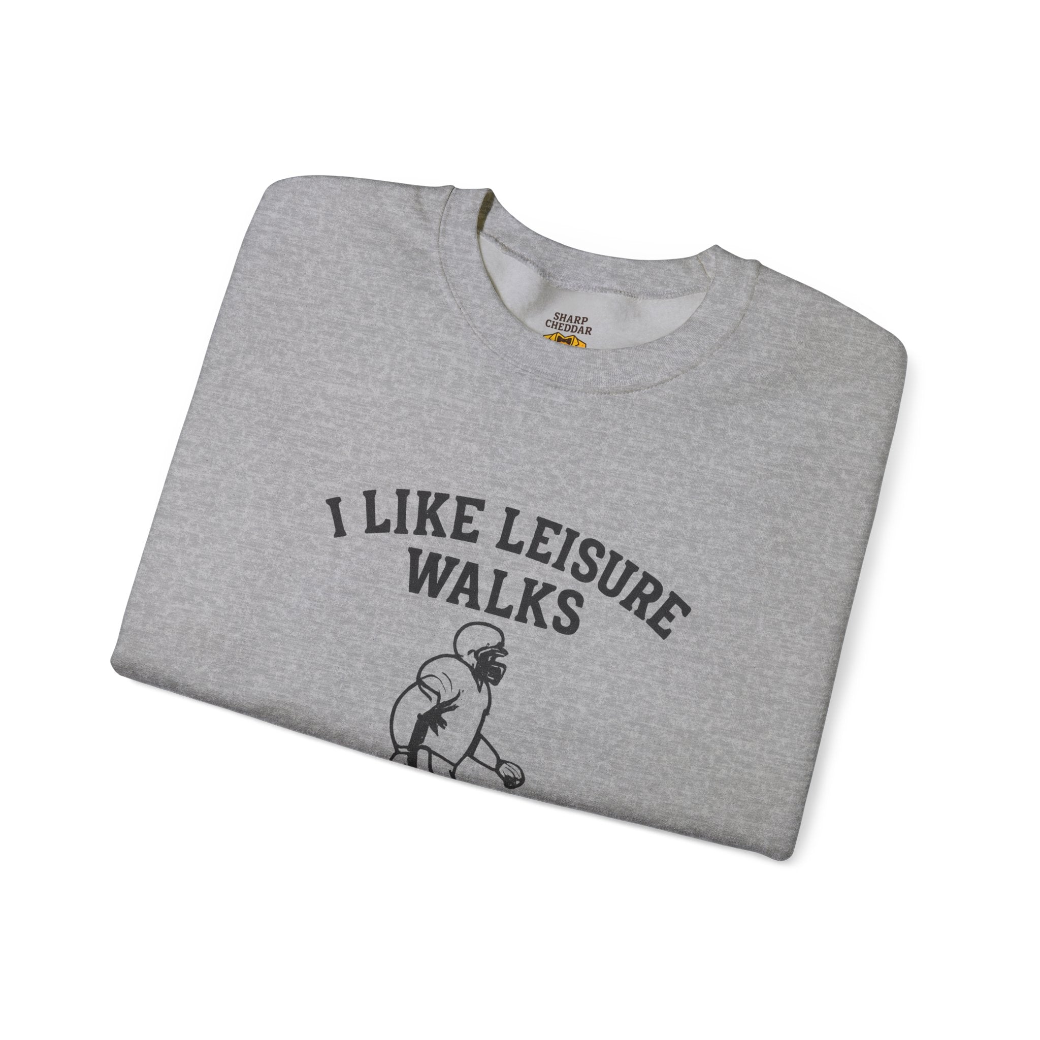 Football Lineman Crewneck Sweatshirt - I Like Leisure Walks Along the Scrimmage