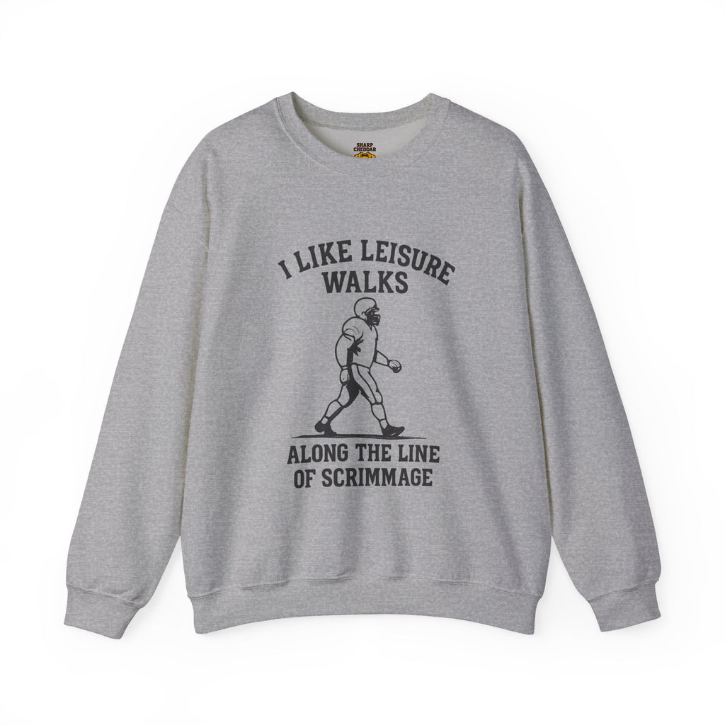 Football Lineman Crewneck Sweatshirt - I Like Leisure Walks Along the Scrimmage