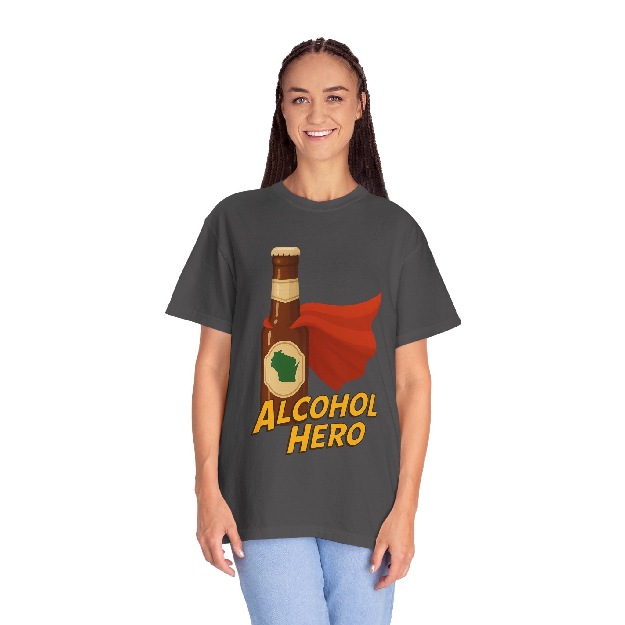 Alcohol Hero Beer Bottle T-Shirt — Funny Wisconsin Drinking Tee