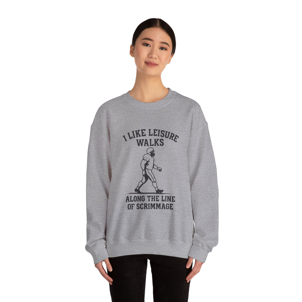 Football Lineman Crewneck Sweatshirt - I Like Leisure Walks Along the Scrimmage