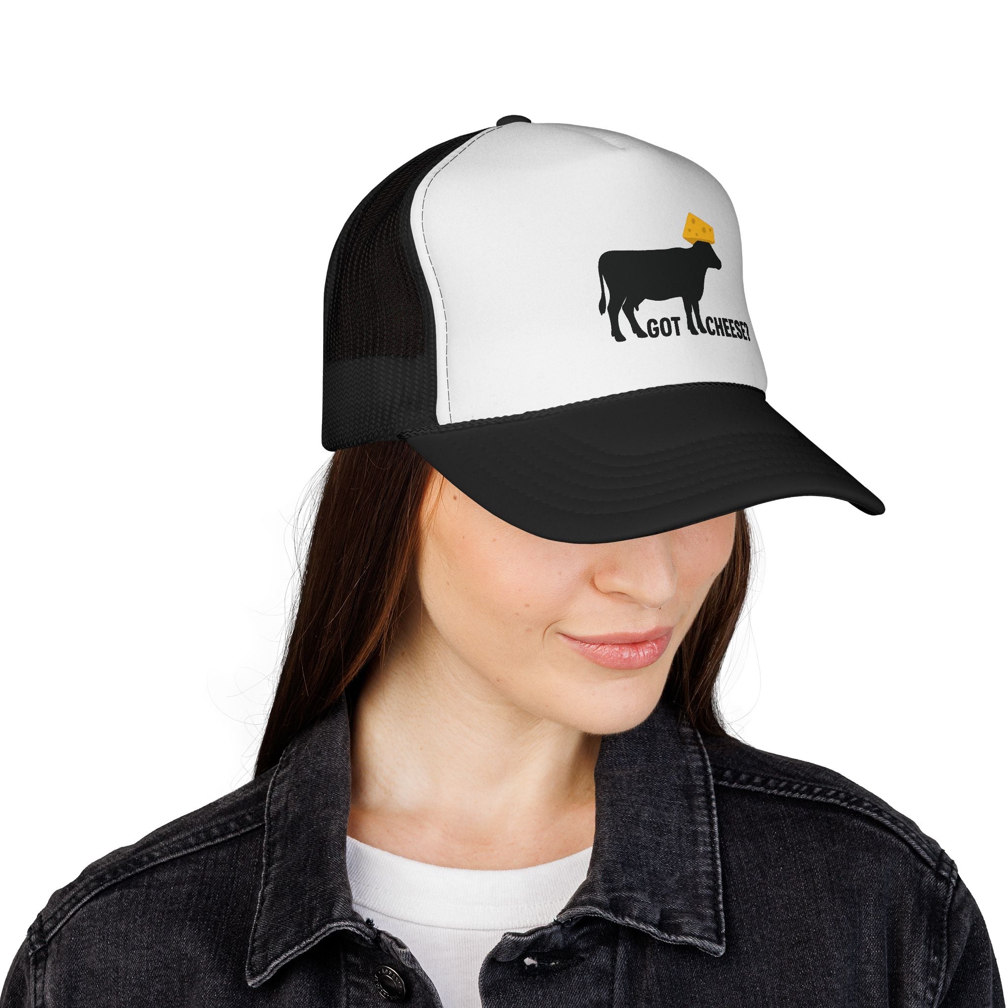 Funny Trucker Cap - Cow with Cheesehead Hat - Got Cheese