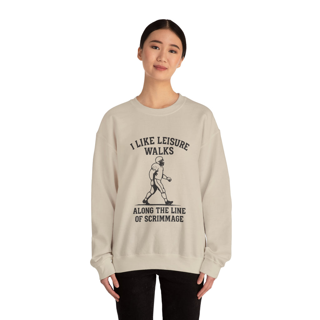 Football Lineman Crewneck Sweatshirt - I Like Leisure Walks Along the Scrimmage