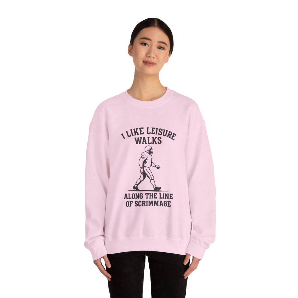 Football Lineman Crewneck Sweatshirt - I Like Leisure Walks Along the Scrimmage